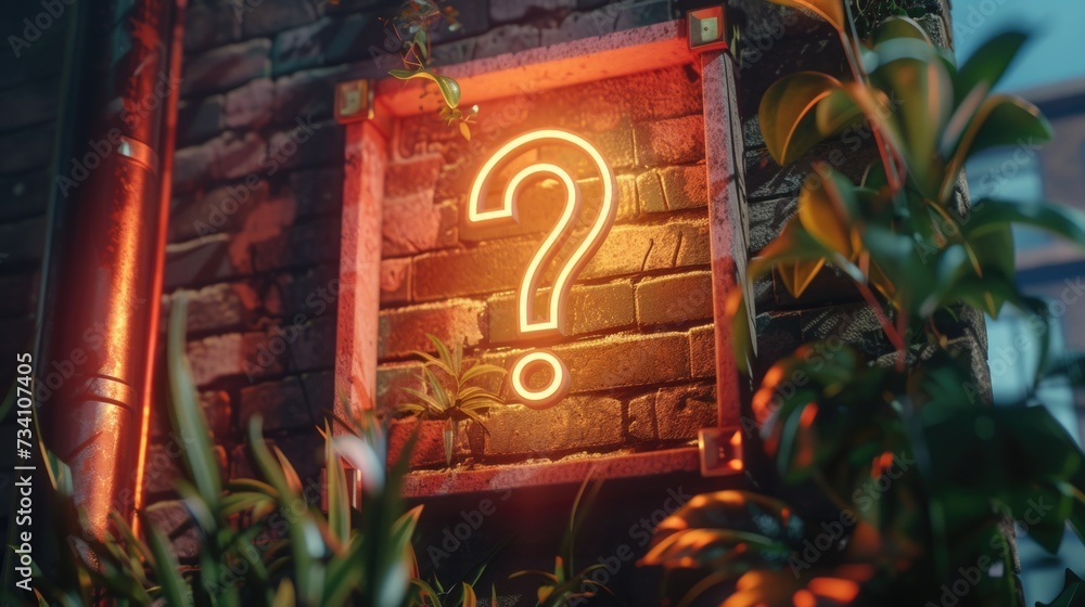 Poster A neon sign with a question mark on it. Can be used to represent uncertainty or curiosity.