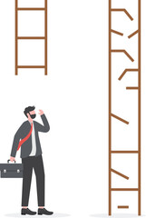 Business men look at broken ladders. Obstacle Business concept vector illustration

