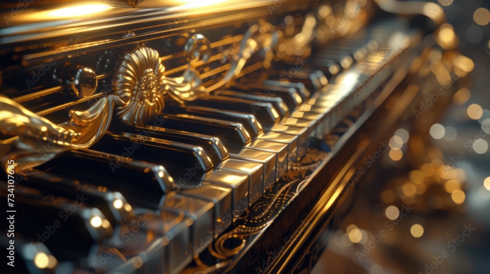 Poster close up shot of the keys of a piano. perfect for music-related projects and designs