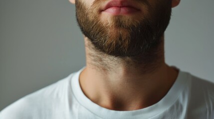 Obraz premium A close-up shot of a man with a beard. Perfect for portraying masculinity and ruggedness. Ideal for use in advertisements, social media posts, or blog articles about men's grooming or fashion