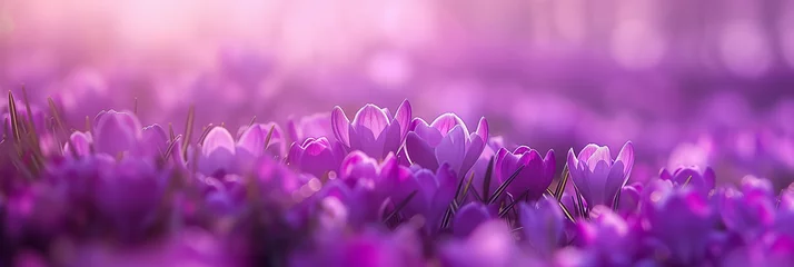 Keuken spatwand met foto Close-up of blooming purple crocus flowers (1) © Visual Sensation