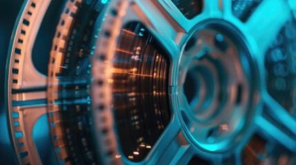 A detailed close up view of a machine's wheel. This image can be used to showcase industrial processes and technology