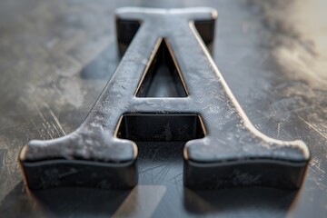 A close-up view of a metal letter placed on a table. Suitable for various design projects