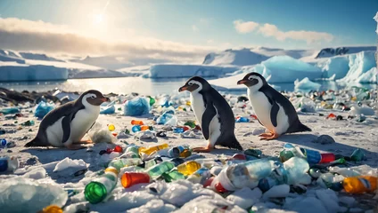 Gordijnen Penguins in Antarctica, garbage problem © tanya78