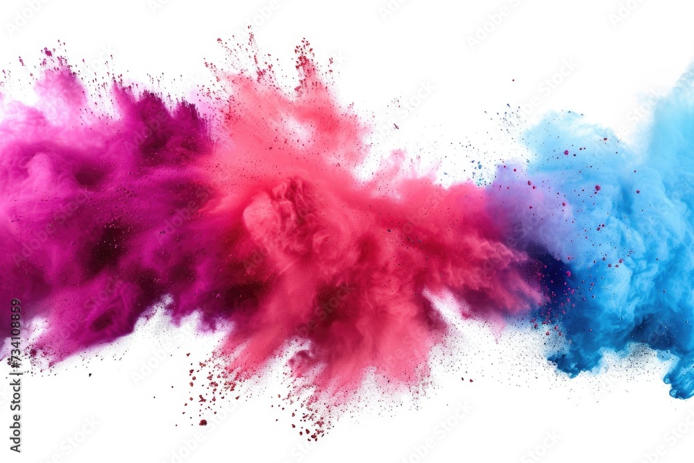 Poster A vibrant display of colored powder particles suspended in mid-air. Perfect for adding a burst of color and energy to any project