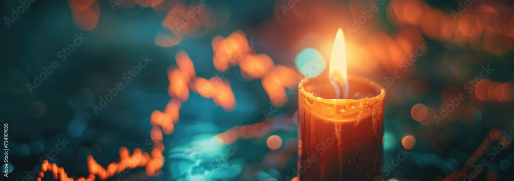 Poster a simple image of a lit candle sitting on top of a table. this versatile picture can be used for var