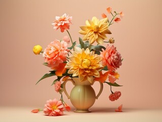 Yellow and pink flowers are in a vase