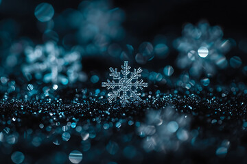 some small snowflakes are displayed on a black backgr - obrazy, fototapety, plakaty