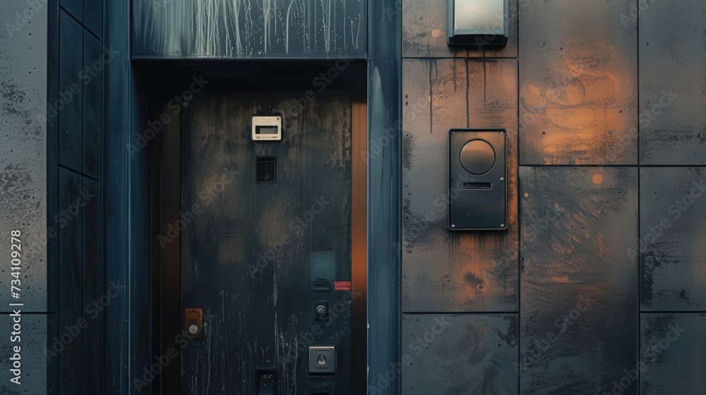 Poster a metal door with a side light, providing additional illumination. suitable for various applications