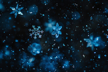 some small snowflakes are displayed on a black backgr