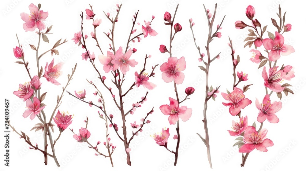 Poster pink flowers arranged in a bunch on a clean white background. suitable for various design projects