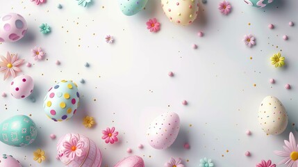 Fototapeta na wymiar A collection of vibrant Easter eggs arranged on a clean white background. Perfect for festive Easter-themed designs and decorations