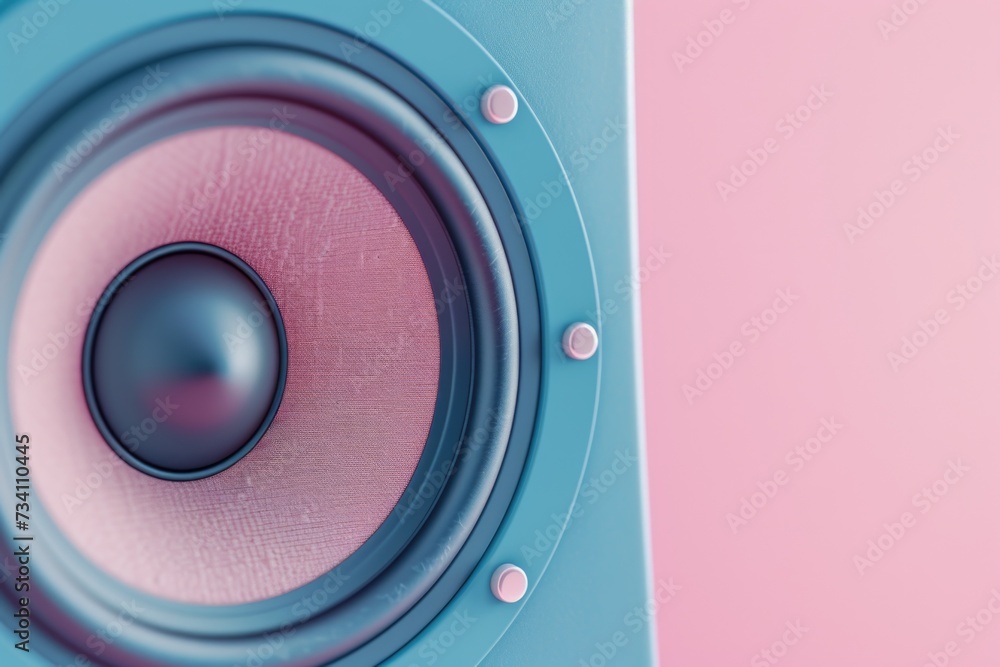 Poster a close up image of a speaker on a pink background. this picture can be used for various purposes