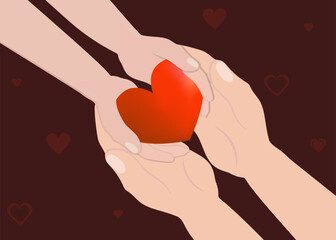 Close up of hands holding red heart  - 734110440