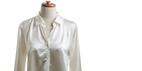 A white shirt displayed on a mannequin dummy. Suitable for fashion and retail related designs