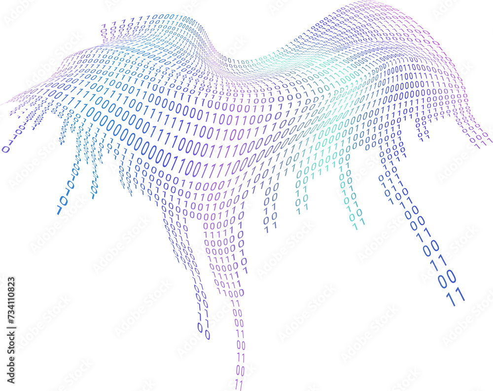 Aufkleber abstract curved binary wave on transparent background for design on technological theme