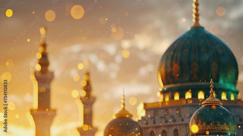 Poster a picture of a large building with a green dome on top. suitable for architectural and historical pr
