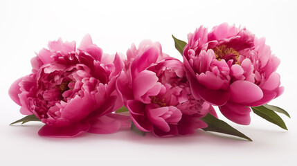 Pink peonies on white background floral composition