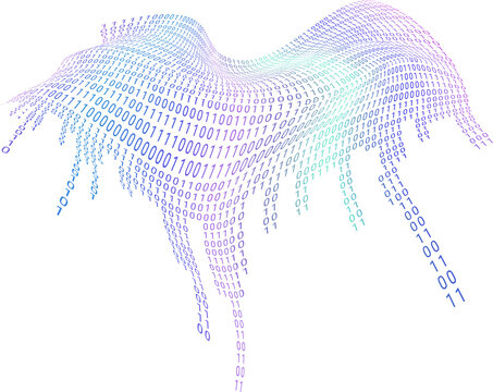 abstract curved binary wave on transparent background for design on technological theme