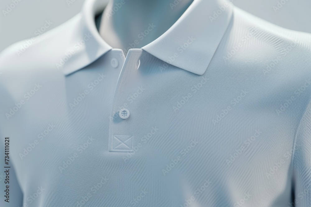 Poster a close-up view of a white shirt with a single button. this image can be used to showcase clothing d