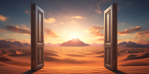 Doorway leading to heaven. Conceptual image. 3D render