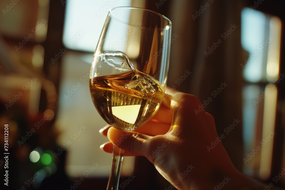 Poster a person holding a glass of wine. suitable for various occasions and events