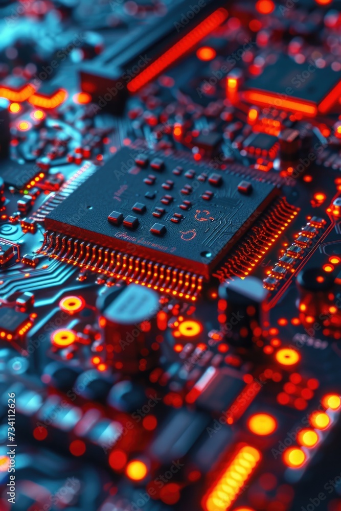 Poster A detailed view of a computer motherboard. Can be used for technology or computer-related articles or projects