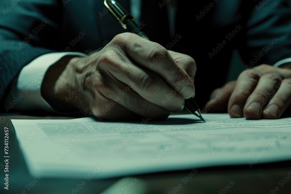 Poster a detailed close-up of a person writing on a piece of paper. perfect for illustrating the act of wri