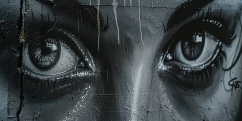 A detailed close-up view of a painting depicting the eyes of a person. This image can be used for various artistic and creative purposes