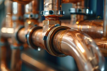 A close-up view of a bunch of copper pipes. Ideal for use in construction, plumbing, or industrial themes