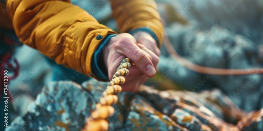 Poster a close-up view of a person holding a rope. suitable for various uses