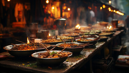 A traditional East Asian meal, cooked outdoors, brings cultural celebration generated by AI