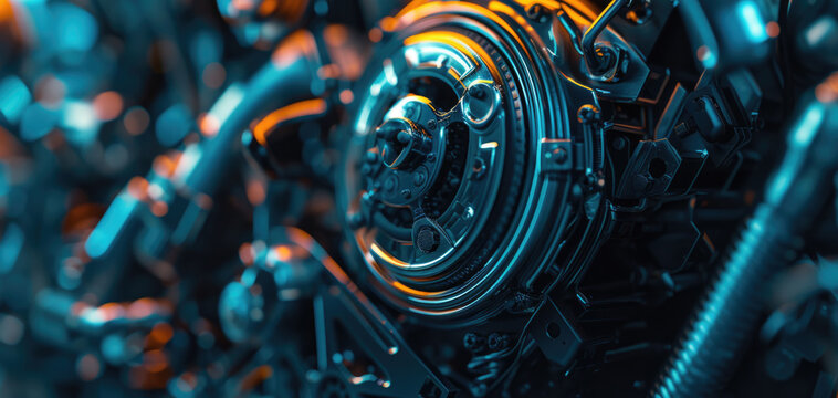 Detailed close up view of a motorcycle engine. Perfect for automotive enthusiasts and mechanics.