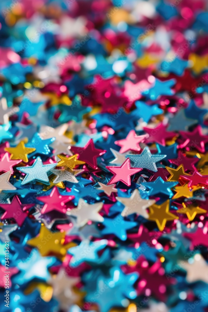 Poster A close up of a bunch of colorful stars. Perfect for adding a touch of vibrant color to any project