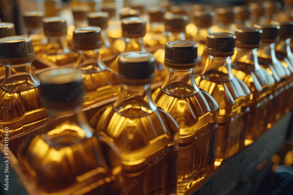 Aufkleber bottles of oil displayed on a shelf. suitable for use in cooking or as ingredients in beauty product