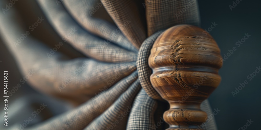 Poster a detailed view of a curtain draped over a chair. this versatile image can be used in various home d