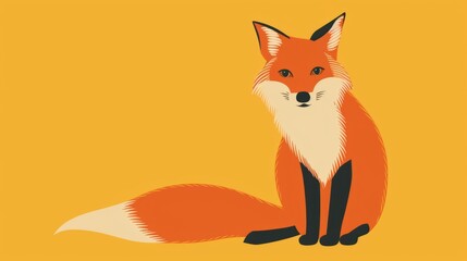 Fototapeta premium Vivid minimal illustration of a fox in vector style. Animal art. Simple colors and contours.