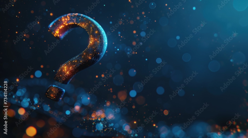 Poster A question mark in the middle of a blurry background. Suitable for adding a touch of mystery or uncertainty to any design