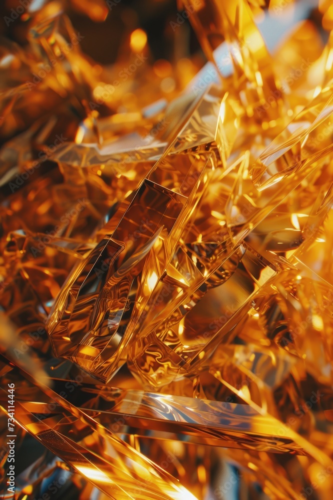 Aufkleber a close up view of a bunch of gold tinsel. perfect for adding a festive touch to any holiday or cele
