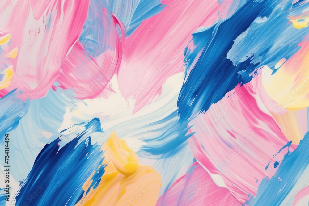 Poster A close-up view of a vibrant painting with layers of thick paint. Perfect for adding a pop of color to any creative project