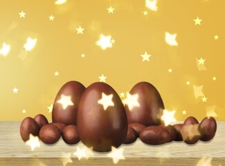 Chocolate sweet Easter egg on the desk