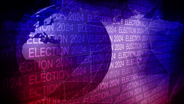 Election background with world globe political 2024 election campaign results in national voting display