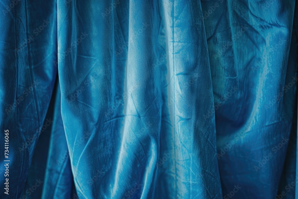 Poster a close-up view of a blue curtain against a black background. suitable for various design projects