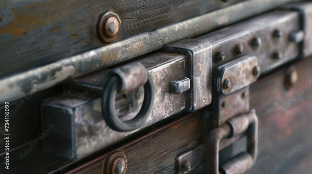 Poster A detailed view of a metal object resting on a wooden surface. This versatile image can be used in various projects