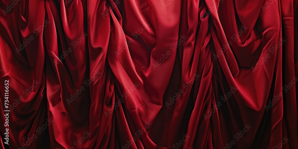 Poster A close-up view of a red curtain with a clock on it. Perfect for adding a touch of elegance and sophistication to any project