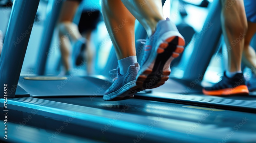 Poster person running on a treadmill. suitable for fitness and exercise concepts
