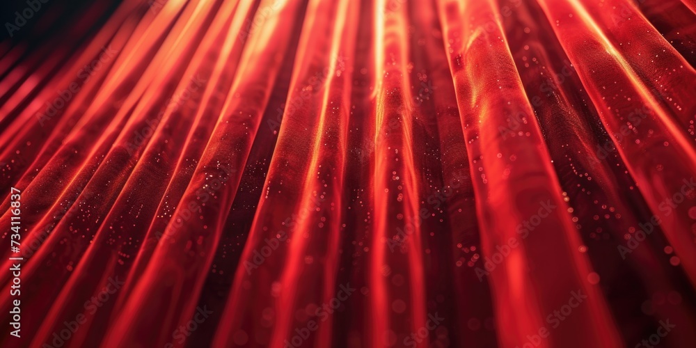 Poster A detailed view of a red curtain with small water droplets. Perfect for adding texture and depth to any design or project
