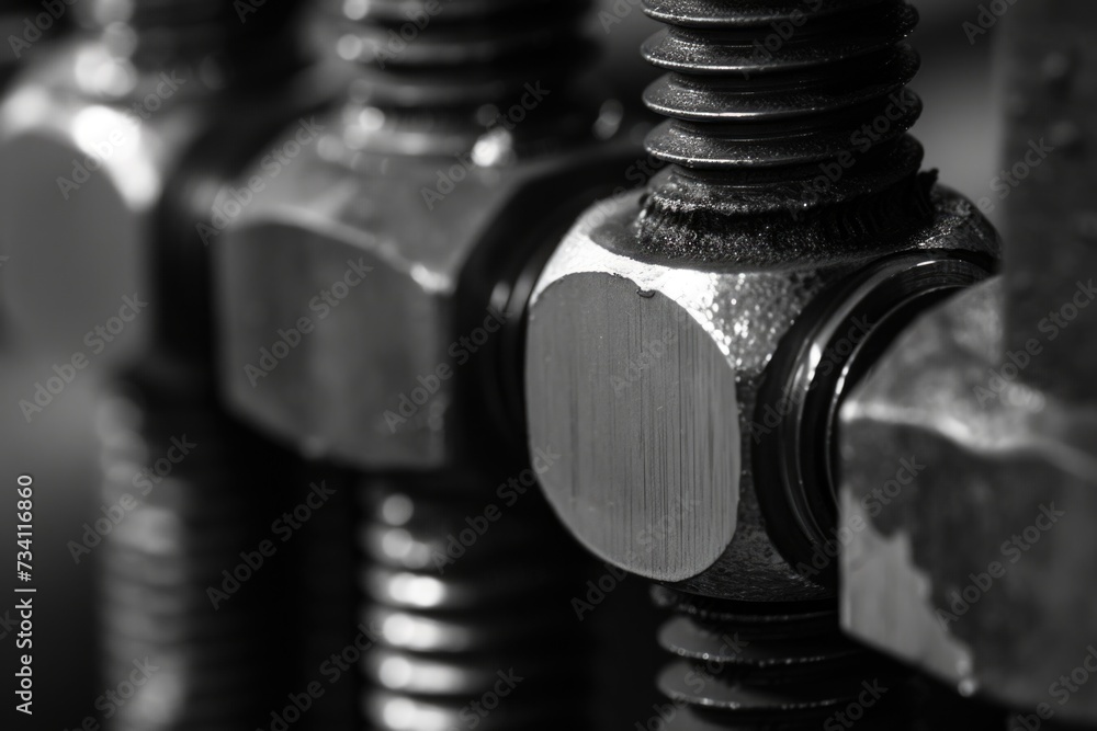 Poster a detailed close-up view of various metal fittings. this image can be used to illustrate industrial 