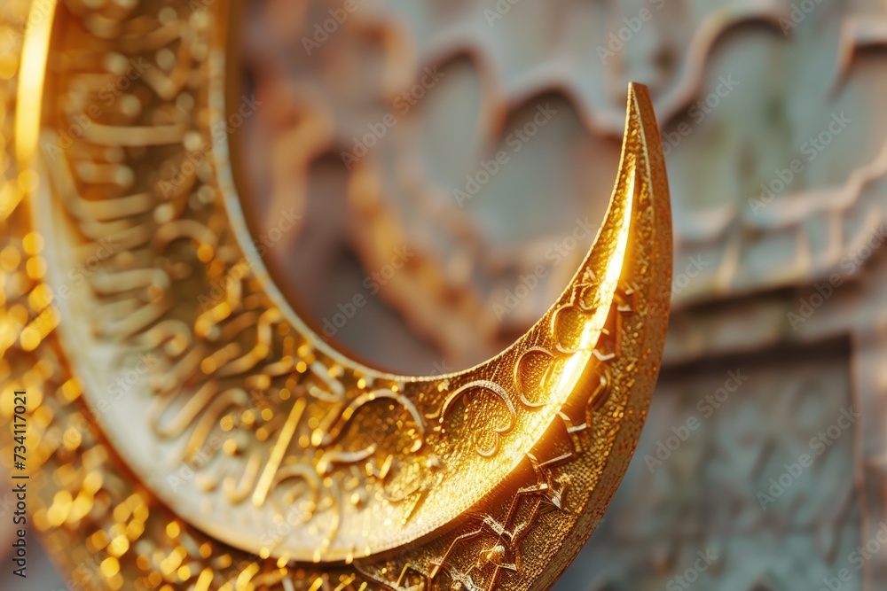 Aufkleber a detailed close-up of a gold crescent with intricate writing. this image can be used for various pu