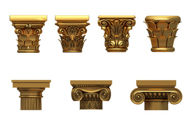 Set of classical architectural capitals of columns